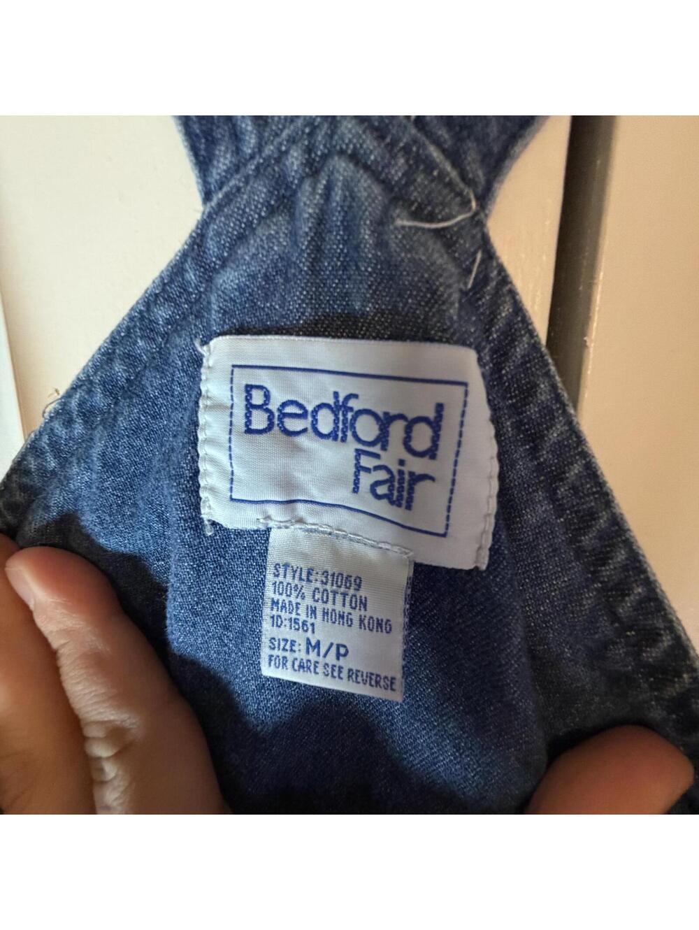 Vintage 90s Denim Pinafore Dress Bedford Fair Blue Midi M - Picture 3 of 6